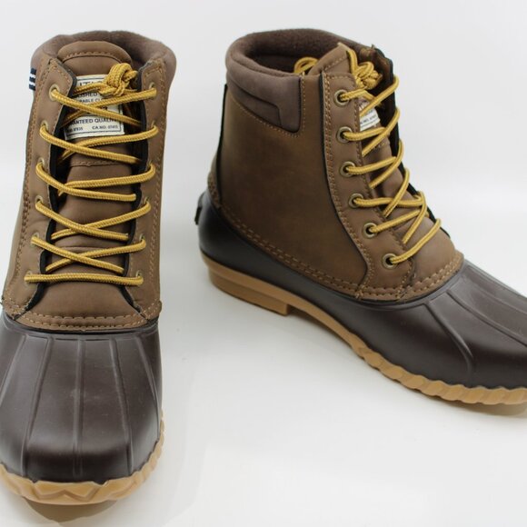 Nautica NWOT Men Rubber Boots SZ 11M Brown Padded Fleece Lined Lace Up Winter - Picture 1 of 11